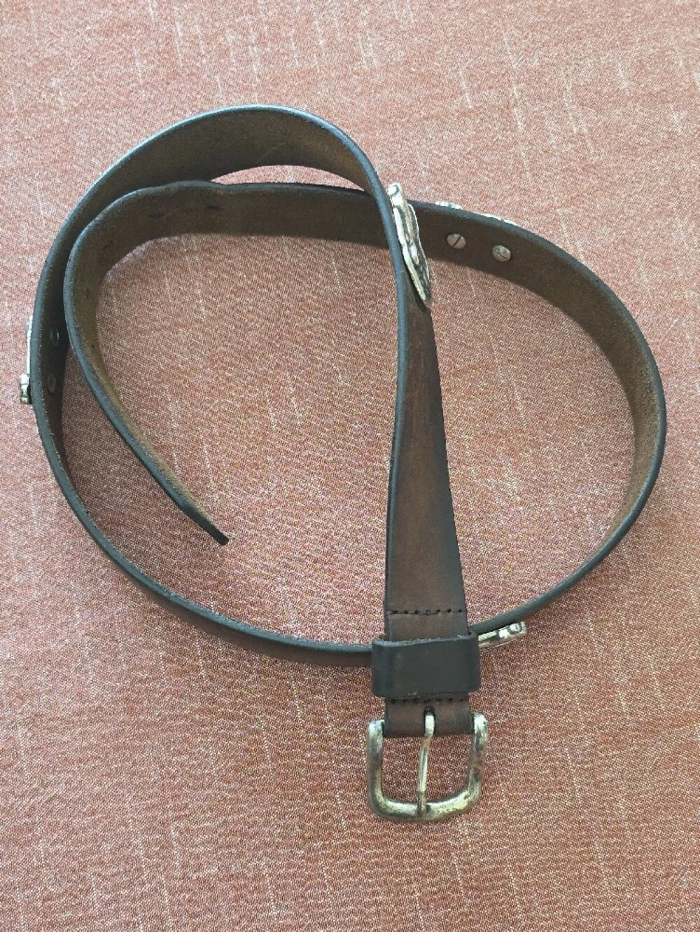 Men's Dark Brown Leather Belt with Alligator Silver-Tone Buckle